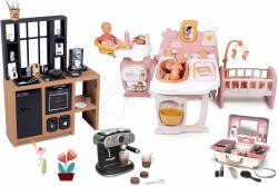 Smoby Set căsuță pentru păpușă cu trei părți și bucătărie cu aparat de cafea Large Doll´s Play Center Soft Baby Nurse Smoby cu sunete și căni magice cu valiză cosmetică 3în1 SM220394-15 (SM220394-15) Papusa