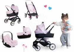 Smoby Set cărucior combinație triplă și scaun auto Puschair Pink Maxi Cosi&Quinny Smoby cu centură de siguranță și spațiu de depozitare (SM253121-2)