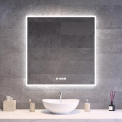 Welland Álló fürdőszobai LED tükör 80x80cm | Páramentesítő funkció - Óra - Fényerő és színhőmérséklet szabályozás | Welland Luxury-Line G1091 (INS-10128080-CD-V)