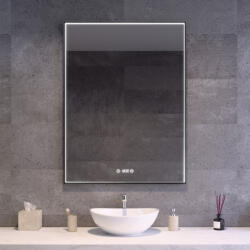 Welland Fekete keretes LED tükör 75x100cm | Páramentesítő - Óra - Fényerő + színhőfok állítás | Welland Luxury-Line Rana (INS-500975100BK-CD-V)