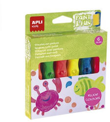 APLI Tempera készlet, ecsetvégű tubusban, APLI Kids "Paint&Fun", 6 különböző neon szín