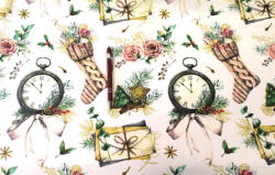 Karácsonyi pamutvászon zokni - óra mintás - 160 cm