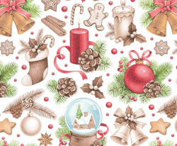  Karácsonyi mintás pamutvászon - csengős - fehér