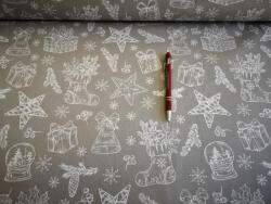  Karácsonyi motívumos pamutvászon szürke alapon - 160 cm