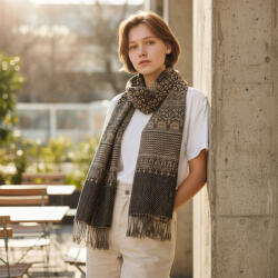 Bakhtar Elegán férfi női sál 215x105 szürke-fekete autentikus mintával (sal-01)