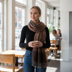 Bakhtar Elegán női férfi sál 215x105 barna autentikus mintával (sal-02)