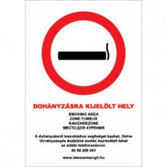  DOHÁNYZÁSRA KIJELÖLT HELY (5 NYELVŰ, 39/2013. (II. 14. ) Korm. rend. ), vinil öntapadó, 210x300