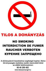  TILOS A DOHÁNYZÁS (5 NYELVŰ, 39/2013. (II. 14. ) Korm. rend. ), PVC 1 mm, 210x300