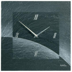  Fekete színű természetes palából készült AMS falióra, fehér airbrush design, 30cm