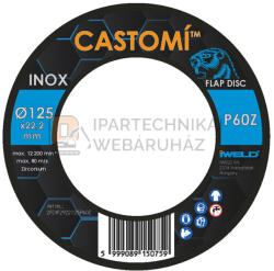  CASTOMÍ INOX lamellás csiszolótárcsa F29 kúpos 125x22, 2 P60Z