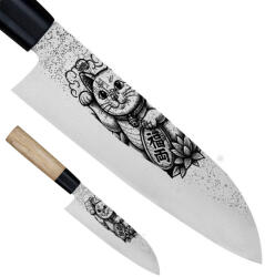 Satake Sparkling Kitty Santoku gravírozott japán konyhakés Maneki-neko - Japán minőség a konyhában (801-416-kitty)