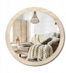  Stílusos kerek fali tükör üveg nyomtatással XXL 100 cm világos fa (010090550130300053750)