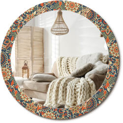  Retro virágos, 80cm átmérőjű, kerek fali tükör, üveg nyomattal (010090550110300072623)