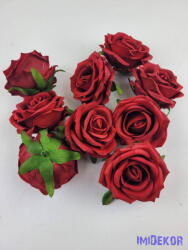 Bársony hatású rózsa fej 7cm - Piros