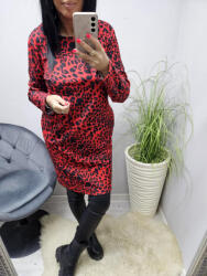  Csinos piros alapon ocelotmintás zsebes tunika/ruha (543228)