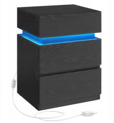 VASAGLE Fekete dohányzóasztal kiegészítő éjjeliszekrény Led világítással 25 szín (LET630T56)