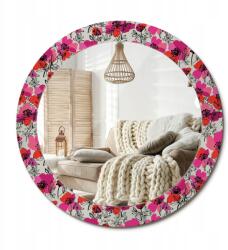 Kerek modern fali tükör üveg nyomtatással 70 cm Rózsaszín pipacs (010090550100300072620)