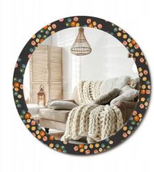  Kerek dekoratív tükör, 90cm, virág pöttyök, üveg szegéllyel, nyomott mintával (010090550120300072649)