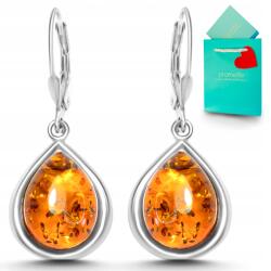 promette Ezüst fülbevaló borostyán könnycseppekkel ezüst természetes borostyánnal 925