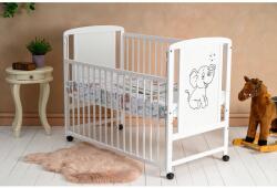 Qmini Patut bebe lemn Qmini Timmi Elephant 120x60 cm, alb, laterala culisanta, 3 nivele saltea (QMTIME03AL)