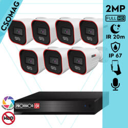 Provision-ISR 7 cső kamerás IP megfigyelőrendszer 2MP HD cső biztonsági kamera, 2.8 mm-es fix objektívvel, hibrid világítással, PoE, beépített mikrofonnal, IR 20m, kültéri (NVR58200PXNMM-BSH320IPBN28-KOMPAKT-7)