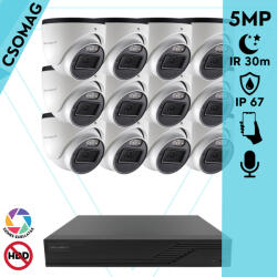 Techson 12 dome kamerás analóg megfigyelőrendszer 5MP HD dóm biztonsági kamera, 2.8 mm fix objektívvel, beépített mikrofon (TCRA12M816-TCAED1E005WIA28-DOME-12)