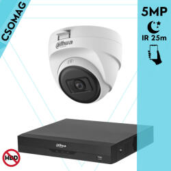 Dahua 1 dome kamerás analóg megfigyelőrendszer 5MP HD dóm biztonsági kamera, 2.8 mm fix objektív, beltéri (XVR5104HSI3-HACT1A51U0280BS2-DOME-1)