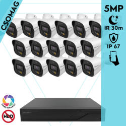 Techson 16 cső kamerás analóg megfigyelőrendszer 5MP HD cső biztonsági kamera, 2.8 mm fix objektívvel, beépített mikrofon (TCRA12M816-TCAED1C905WIA28-KOMPAKT-16)