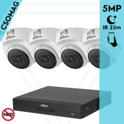 Dahua 4 dome kamerás analóg megfigyelőrendszer 5MP HD dóm biztonsági kamera, 2, 8 mm fix objektív, beltéri (XVR5104HSI3-HACT1A51U0280BS2-DOME-4)