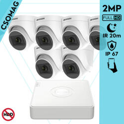 Hikvision 6 turret kamerás analóg megfigyelőrendszer 2MP biztonsági kamera, IR 20m, beltéri (DS7108HGHIM1T-DS2CE76D0TITPF28MMC-TURRET-6)