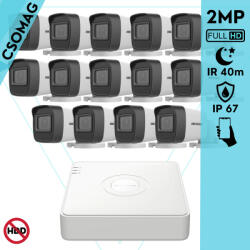 Hikvision 14 cső kamerás analóg megfigyelőrendszer 2MP biztonsági kamera, IR 40m, kültéri (DS7116HGHIM1T-DS2CE17D0TIT3F28MM-KOMPAKT-14)