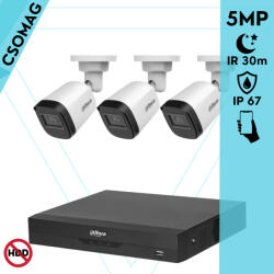 Dahua 3 cső kamerás analóg megfigyelőrendszer 5MP HD cső biztonsági kamera, 2, 8 mm fix objektív (XVR5104HSI3-HACB1A51U0280BS2-KOMPAKT-3)