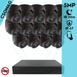Techson 14 dome kamerás analóg megfigyelőrendszer 5MP HD dóm biztonsági kamera, 2.8 mm fix objektívvel, antracitszürke fém ház (TCRA12M816-TCAEB3E005IA28-DOME-14)