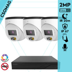 Techson 3 turret kamerás IP megfigyelőrendszer 2MP HD turret biztonsági kamera, 2.8 mm-es fix objektívvel, PoE, beépített mikrofonnal, hibrid fényű megvilágítás, kültéri, fém ház (TCRI12S04PNS-TCIEL2E002WIA28