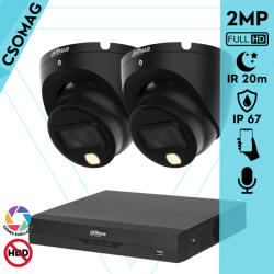 Dahua 2 dome kamerás analóg megfigyelőrendszer 2MP HD dóm biztonsági kamera, 2, 8 mm fix objektív, hibrid fény, beépített mikrofon (XVR5104HSI3-HACHDW1200TLMILA0280BS6BLACK-DOME-2)