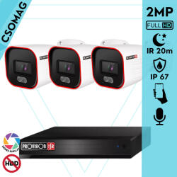 Provision-ISR 3 cső kamerás analóg megfigyelőrendszer 2MP színes éjjellátó biztonsági kamera 20m fehérfény (SH4100A5N2L-PRBSV320AR36-KOMPAKT-3)