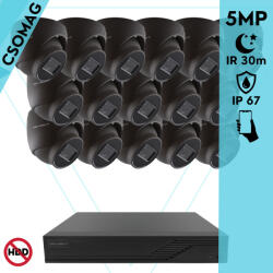 Techson 16 dome kamerás analóg megfigyelőrendszer 5MP HD dóm biztonsági kamera, 2.8 mm fix objektívvel, antracitszürke fém ház (TCRA12M816-TCAEB3E005IA28-DOME-16)