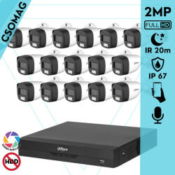 Dahua 16 cső kamerás analóg megfigyelőrendszer 2MP HD cső biztonsági kamera, 3, 6 mm fix objektív, hibrid fény (XVR5116HSI3-HACHFW1200CLPILA0360BS6-KOMPAKT-16)