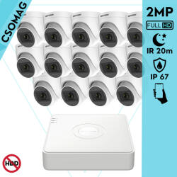 Hikvision 14 turret kamerás analóg megfigyelőrendszer 2MP biztonsági kamera, IR 20m, beltéri (DS7116HGHIM1T-DS2CE76D0TITPF28MMC-TURRET-14)