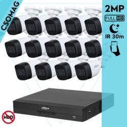 Dahua 14 cső kamerás analóg megfigyelőrendszer 2MP HD cső biztonsági kamera, 2.8 mm fix objektívvel (XVR5116HSI3-HACHFW1200C0280BS6-KOMPAKT-14)