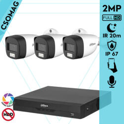 Dahua 3 cső kamerás analóg megfigyelőrendszer 2MP HD cső biztonsági kamera, 3, 6 mm fix objektív, hibrid fény (XVR5104HSI3-HACHFW1200CLPILA0360BS6-KOMPAKT-3)