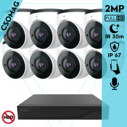 Techson 8 dome kamerás analóg megfigyelőrendszer 2MP NightVision HD dóm biztonsági kamera, 2.8 mm fix objektívvel, valós WDR, beépített mikrofonnal (TCRA12S408NS-TCAMS3E002IHA28-DOME-8)