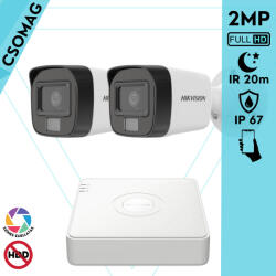 Hikvision 2 cső kamerás analóg megfigyelőrendszer 2MP biztonsági kamera, IR megvilágítás 20 m, fehér fény 20 m, kültéri (DS7104HGHIM1T-DS2CE16D0TEXLF28MM-KOMPAKT-2)