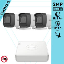 Hikvision 3 cső kamerás analóg megfigyelőrendszer 2MP biztonsági kamera, IR 25m, beltéri és kültéri (DS7104HGHIM1T-DS2CE16D0TITPF36MMC-KOMPAKT-3)