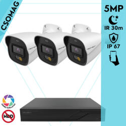 Techson 3 cső kamerás analóg megfigyelőrendszer 5MP HD cső biztonsági kamera, 2.8 mm fix objektívvel, beépített mikrofon (TCRA12S204NS-TCAED1C905WIA28-KOMPAKT-3)