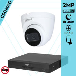 Dahua 1 dome kamerás analóg megfigyelőrendszer 2MP HD dóm biztonsági kamera, 2.8 mm fix objektívvel (XVR5104HSI3-HACHDW1200TRQ0280BS6-DOME-1)