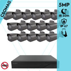 Techson 16 cső kamerás analóg megfigyelőrendszer 5MP HD cső biztonsági kamera, 2.8 mm fix objektívvel, antracitszürke fém ház (TCRA12M816-TCAEB3C005I50A28-KOMPAKT-16)