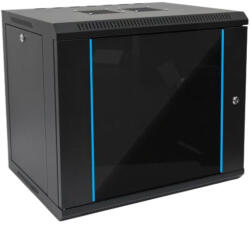Techson RACK_TC_54X40X9U 540 x 400 mély 9U magas, fali 19"-os rackszekrény, üvegajtó, fekete (TH-RACK-TC-54X40X9U)