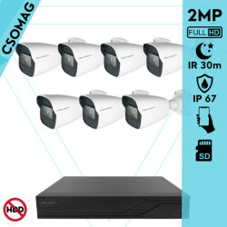 Techson 7 cső kamerás IP megfigyelőrendszer 2MP cső biztonsági kamera, 2.8 mm-es fix objektívvel, SD kártya foglalattal, PoE, IR LED 30m, kültéri, fém ház (TCRI12S08PNS-TCIEA5C902IHAM28-KOMPAKT-7)