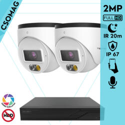 Techson 2 turret kamerás IP megfigyelőrendszer 2MP HD turret biztonsági kamera, 2.8 mm-es fix objektívvel, PoE, beépített mikrofonnal, hibrid fényű megvilágítás, kültéri, fém ház (TCRI12S04PNS-TCIEL2E002WIA28